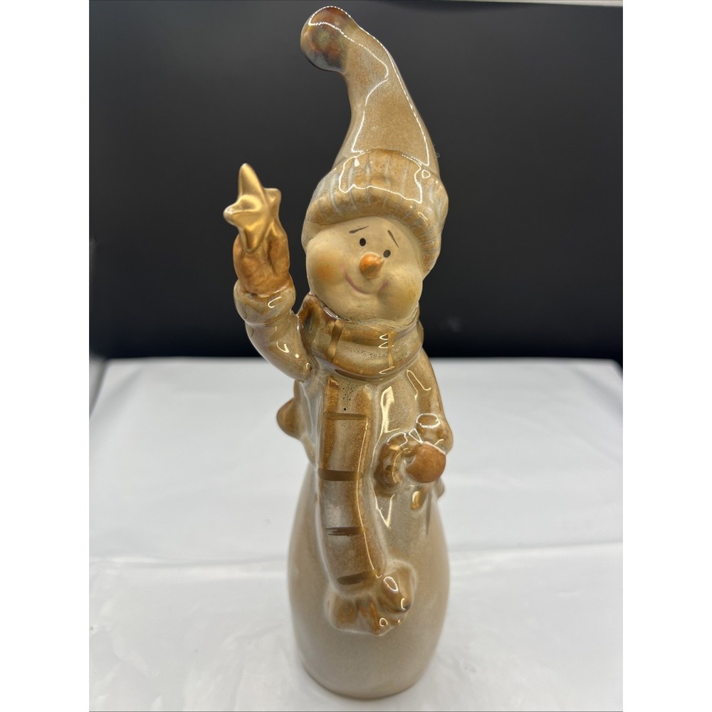 VTG Marshall Field's 2005 Ceramic Snowman 8" Figurine Gold Star Holiday Decor